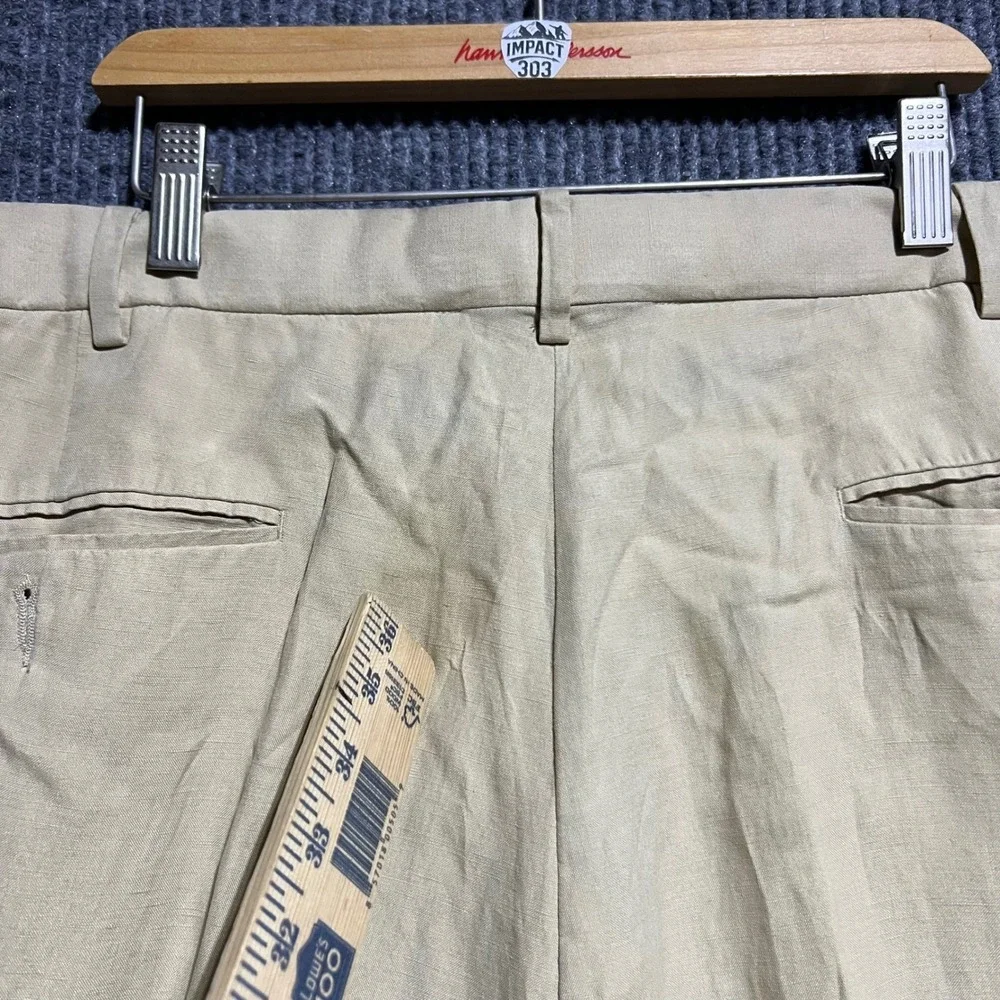 Vintage Polo Ralph Lauren Trousers Mens 44B-32 Tan Linen Silk Blend Pleated